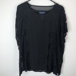 Artisan Womens Tank Top with Lace Overlay Blouse Size Large Short Sleeve Black